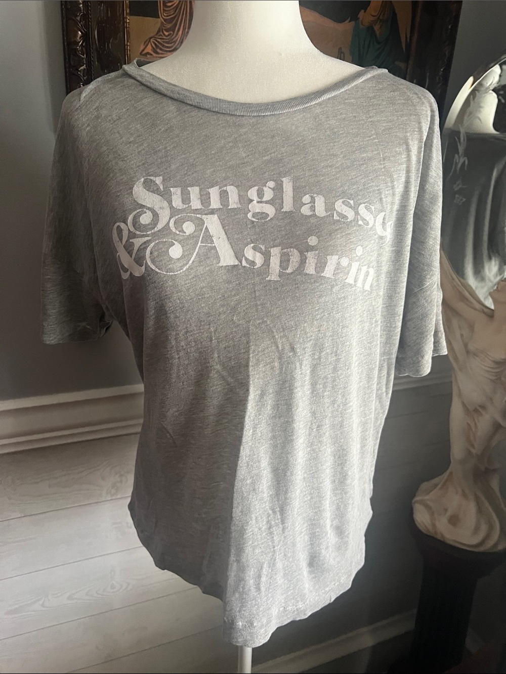 Wildfox Gray Crewneck Tee Sunglasses & Asprin Hangovers Tee Medium